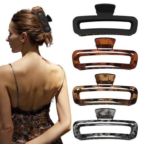 Nalodu 5.1 Inch Large Unbreakable Hair Claw Clips 4 Pack - No Slip Matte & Glossy for Thick Curly Hair