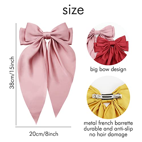 Lawie Large Satin Hair Bows Pack - Oversized French Barrette Hair Clips for Women and Teens