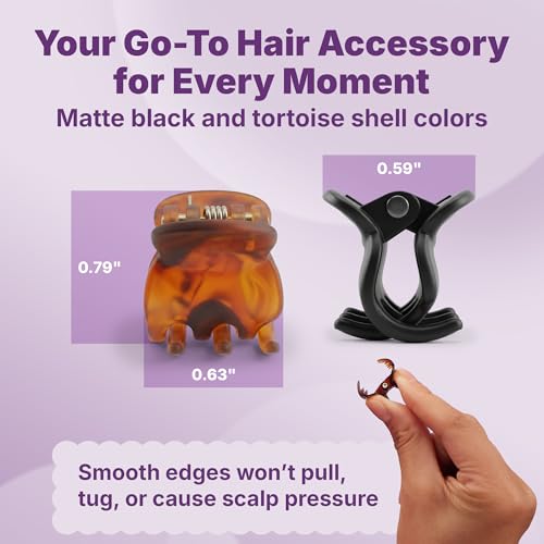 Goody Mini Claw Clips - 16 Ct, Secure Grip for Fine Hair, Black & Tortoiseshell