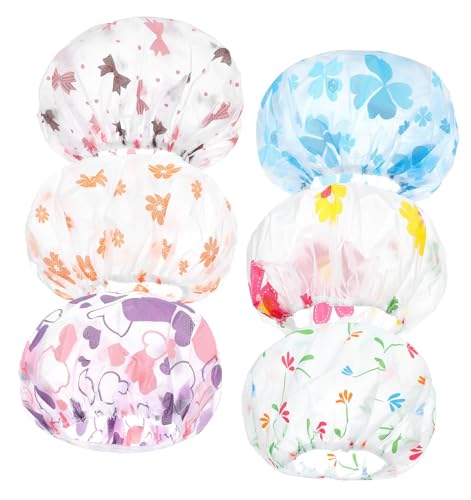Kids Shower Cap Set - 6 Reusable Cartoon Caps for Girls