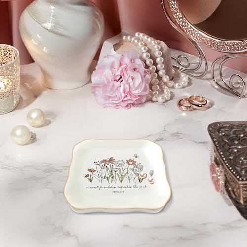 Inspirational Ceramic Jewelry Tray with Bible Verse - Proverbs 27:9