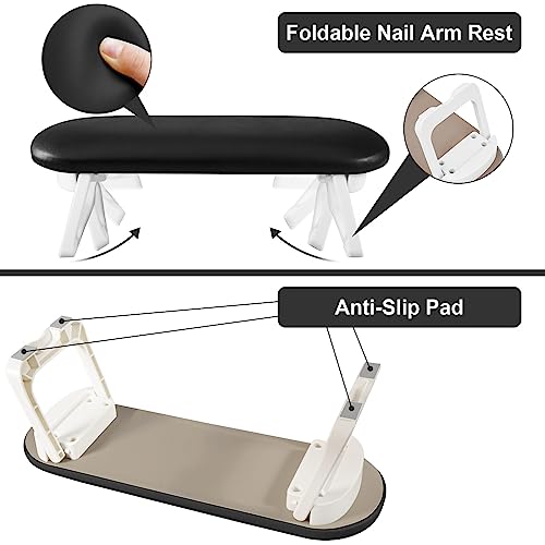Diesisa Foldable Black PU Leather Nail Arm Rest for Manicures and Nail Tech