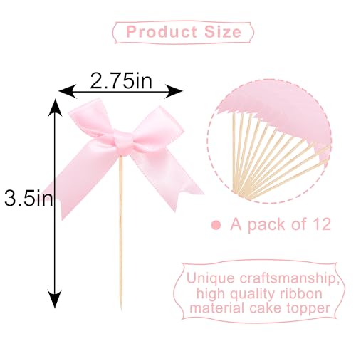 Pink Bow Cupcake Toppers for Baby Showers & Birthday Parties