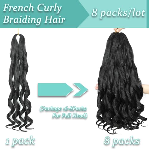 French Curl Braiding Hair,24 Inch Curly Hair 8 Packs Bouncy Crochet