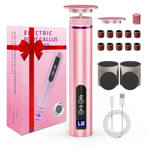Pink KOKABI 2-in-1 Electric Foot Callus Remover with 7 Speeds & Rechargeable Battery