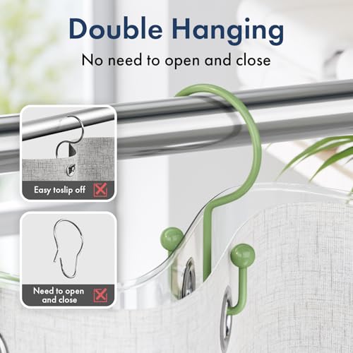 Bathway Rust-Proof Shower Curtain Hooks - Set of 12 Double Hooks