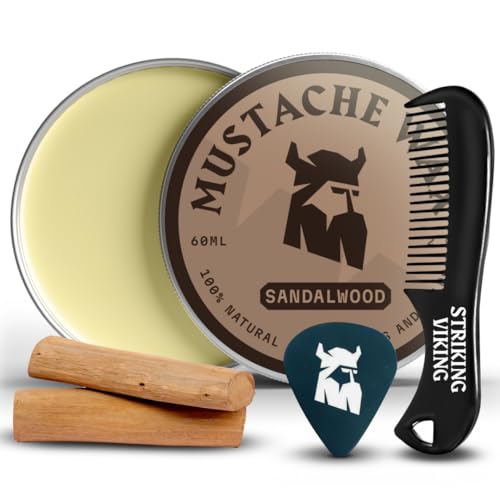 Striking Viking Mustache Wax Kit with Comb - Sandalwood, 2 Oz