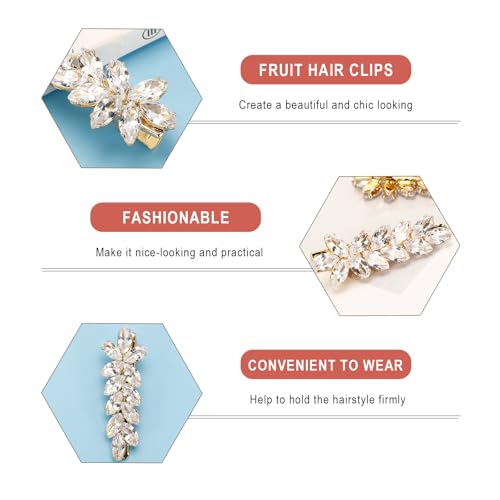 CIZITBE 2 Pcs Rhinestone Crystal Hair Clips for Bridal & Wedding, Gold