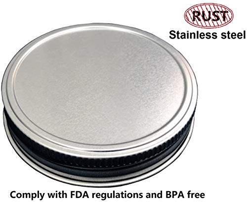 Wide Mouth Mason Jar Lids - Stainless Steel with Silicone Seals (6 Pack)