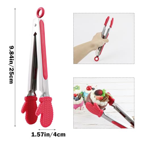 DOERDO Silicone Kitchen Tongs with Stainless Steel Tips - 9.8 Inch