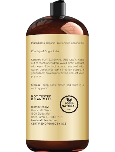 Organic Fractionated Coconut Oil 28 Fl Oz - Pure, Versatile Carrier Oil for Skin, Hair & Aromatherapy (Pack of 1)