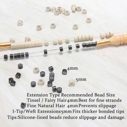1000pcs 5mm Brown Extension Beads,Silicone Lined Micro Rings,MicroLink I Tip Weft Sew in Beads for Fairy/Hair Tinsel and Feathers Extensions