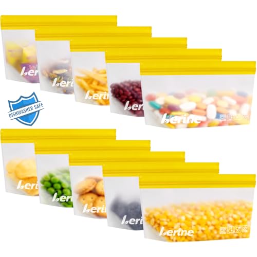Lerine Reusable Snack Bags - 10 Pack, Leakproof & Dishwasher Safe