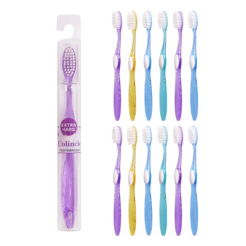 Colincie Extra Hard Bristle Toothbrush Travel Kit - 12 Pack with Cases