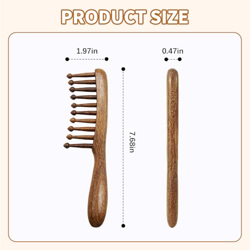 KURTOPLLY Wooden Dreadlock Comb & Scalp Massager - Natural Sandalwood Wide Tooth Brush for Hair & Scalp Care (2 pcs)