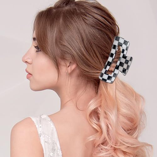 Multicolored Checkered Hair Claw Clips - 6 Pcs Strong Hold Accessories