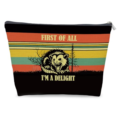 Funny Opossum Makeup Bag - Vintage Floral Animal Design, 10x7.5 inches