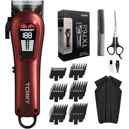 TCMKY Hair Clippers for Men Professional Clippers for Men Cordless&Corded Barber Clippers for Hair Cutting & Grooming. Rechargeable Hair Trimmer Kit for Household (Red)