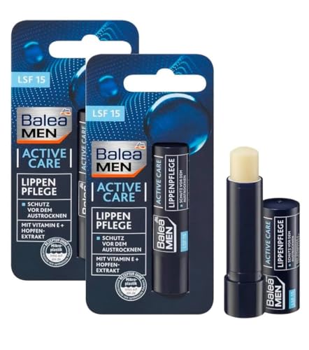 Balea MEN Active Care Lip Balm with Vitamin E & SPF 15 - 2 Pack