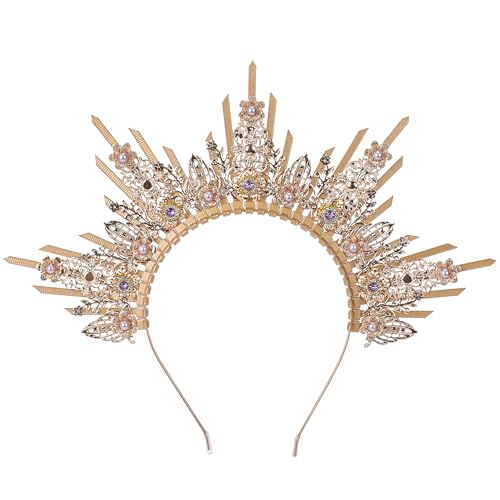 Gold & Purple Sun Halo Crown Headband for Festivals & Cosplay