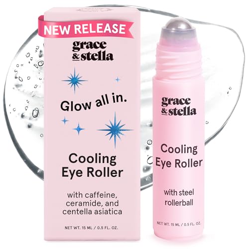 Grace & Stella Cooling Eye Serum Roller with Metal Ball 15ml – Caffeine, Niacinamide