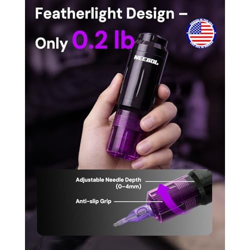 2 PCS 1600mAh Tattoo Batteries Tattoo Gun Kit - Wireless Tattoo Machine Kit, 20 Tattoo Cartridge Needles, Tattoo Ink Set, Full Tattoo Supplies for Beginners and Artists, Purple