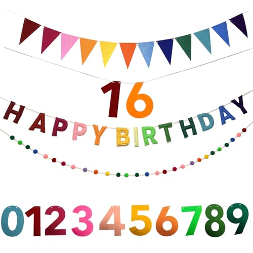 Happy Birthday Banner Set - Rainbow Felt Decorations for Parties
