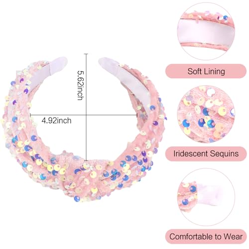 Brimekichio 3-Pack Sequin Knotted Headbands for Girls - Sparkly Hair Accessor