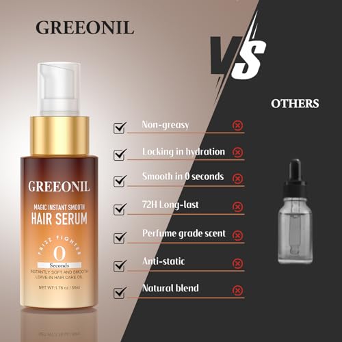 GREEONIL Hair Serum for Frizz 1.76oz/50ml with Marula Oil & Squalane – All Hair Types
