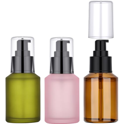 Segbeauty 15ml Frosted Glass Pump Bottles - 3 Pack Refillable Travel Set
