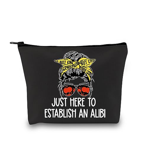 True Crime Makeup Bag - 'Just Here to Establish an Alibi' Canvas Pouch