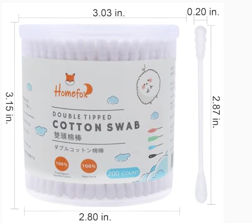 HOMEFOX Organic Cotton Swabs - 400 Count Spiral & Round Tips