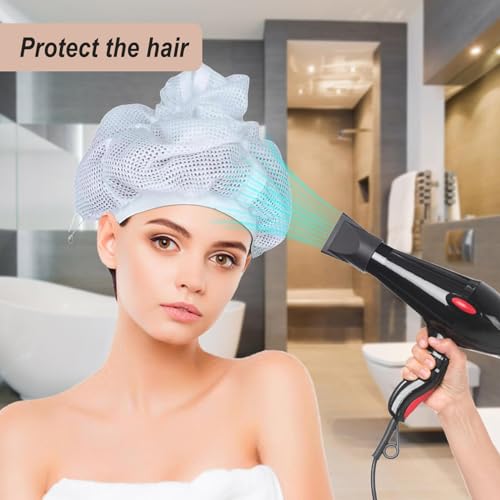 LiWeuHui 2-Pack Net Bonnet for Curly Hair - White Satin-Feel Mesh Drying Cap & Sleep Cap Set