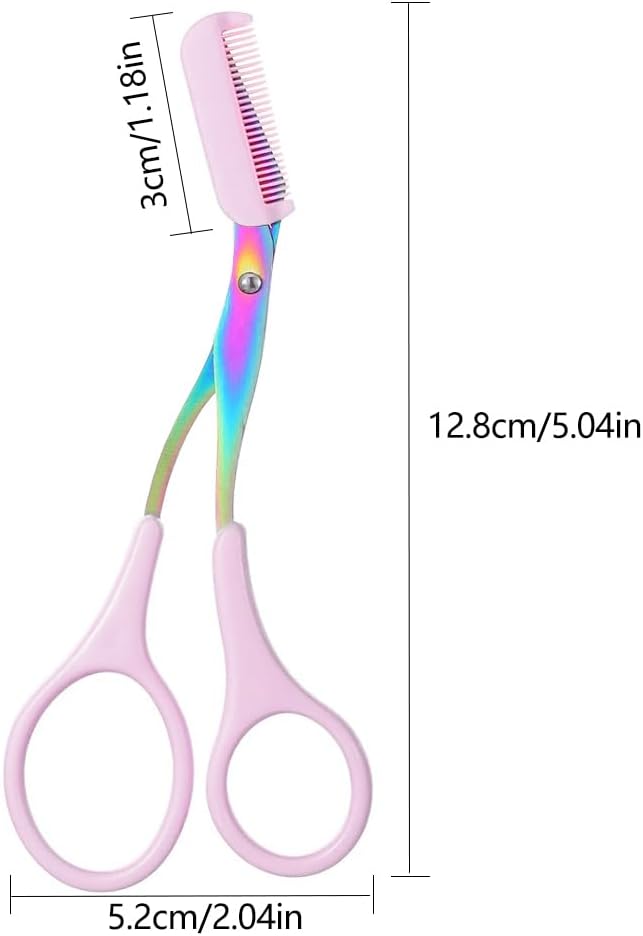 Professional Eyebrow Trimmer Scissors - 2-in-1 Stainless Steel Cutter & Comb Tool for Men & Women | Pink
