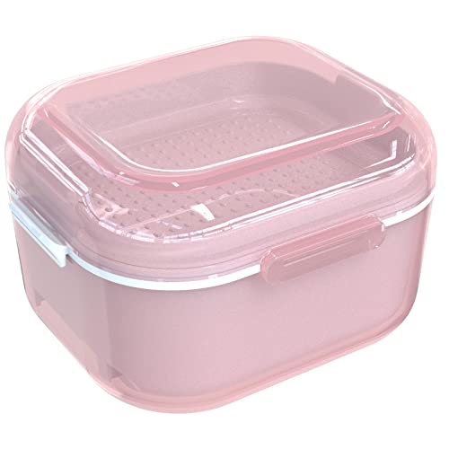 ARGOMAX Pink Denture Cup with Strainer & Tray - Open-Top Soaking & Rinsing