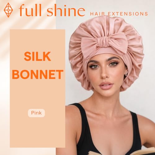 Full Shine Pink Adjustable Satin Hair Bonnet for Sleeping