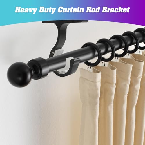 Anndason Heavy Duty Curtain Rod Brackets - Wall & Ceiling Mount, Black (Set of 4)