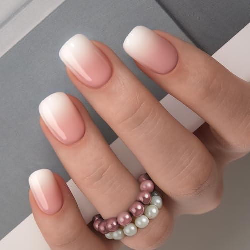CurvLife Extra Short Square Ombre Press On Nails - Soft Gel French Tips