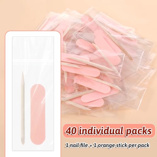 40 Pack Mini Nail File & Wooden Cuticle Pusher Set
