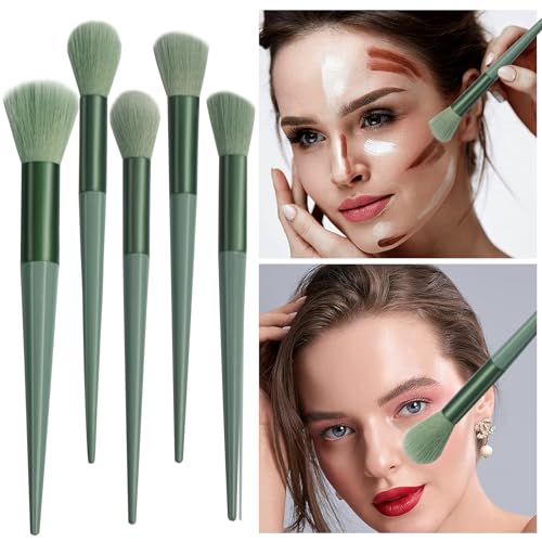 SruidyLady Green Makeup Brush Set 13 Pcs - Synthetic Face & Eye Brushes