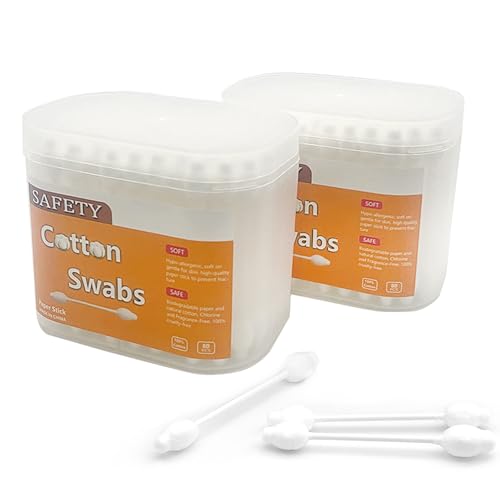 NGQIOHUA 160Pcs Baby Safety Cotton Swabs - Large Tip Double-Headed Cotton Buds with Paper Stick