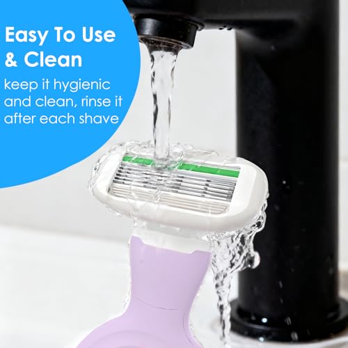 Travel Razors for Women, Travel Essentials Razor Kit, Tsa Approved | Travel Size Toiletries, 5-Blade Womens Razors for Shaving, Extra Smooth Shave, 1 Mini Handle with 3 Refills & 1 Case, Purple
