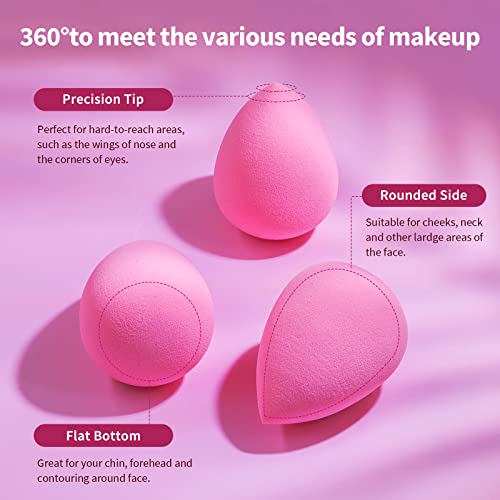 BEAKEY Makeup Sponge Set - 5 Pink Beauty Sponges for Flawless Application