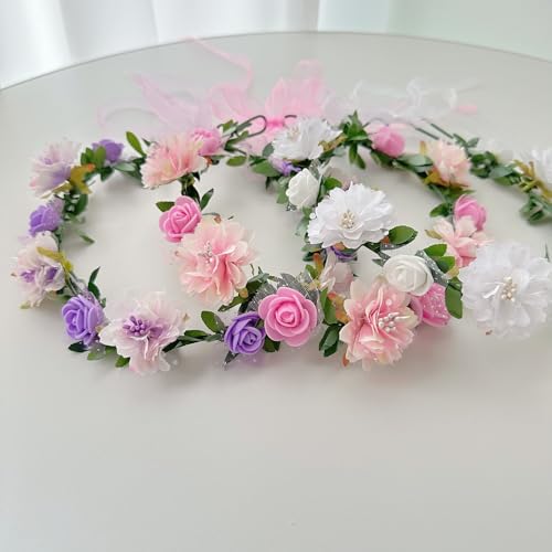 Vividsun Floral Hair Wreath Crown Headpiece - 3 Pcs Adjustable Rose Flower Garland
