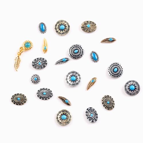 50 PCS Western Turquoise Nail Charms - 3D Cowboy Metal Nail Art Gems