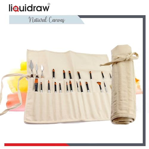 Liquidraw 30-Pocket Canvas Paint Brush Holder Roll-Up Organizer - Natural, 21x18in
