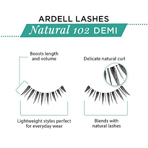 Ardell 102 Demi Black False Eyelashes 4 Pack - Natural, Reusable, Lightweight for Beginners & Makeup Lovers
