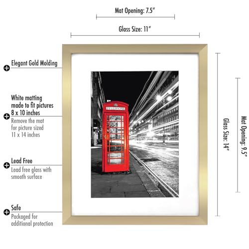 Americanflat 11x14 Gold Picture Frame with Shatter-Resistant Glass