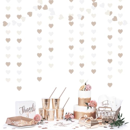 Champagne Gold Heart Garland - 52ft Party Decorations for Weddings & Showers