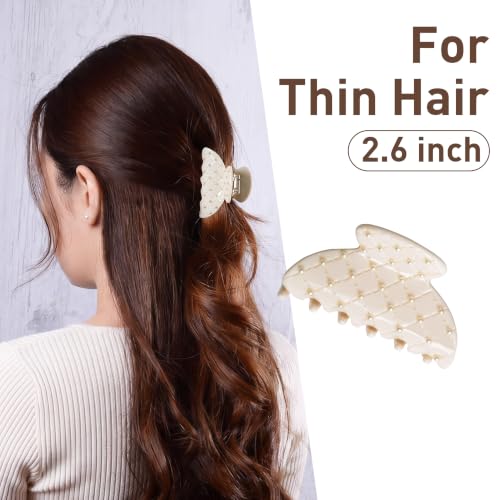 Emma Lily Cream Acetate Half-Moon Hair Claw Clip with Pearl Beads